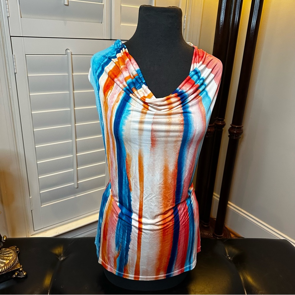 👚Worthington Cowlneck Multicolored Sleeveless Top Sz L